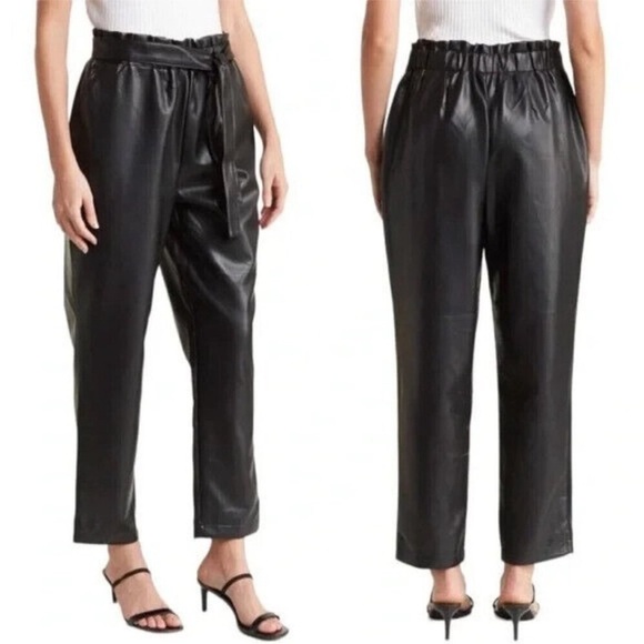 Avec Les Filles Pants - Avec Les Filles Faux Leather Paperbag Pants Belted Black Cropped M EUC